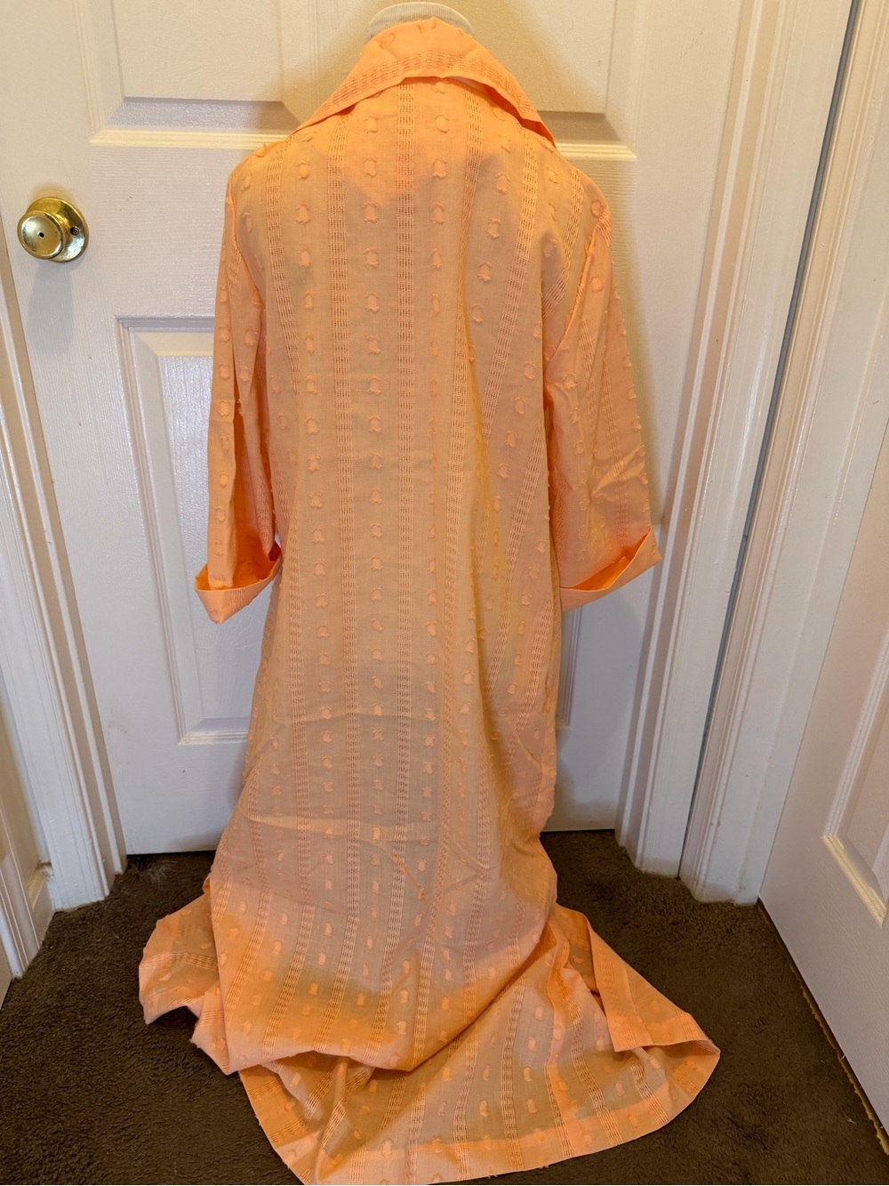 NWT Vintage 1970’s ILGWU Peach Eyelet Western Boho Button Up Maxi Shirt Dress 14 - Picture 5 of 10